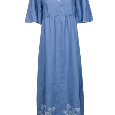 Tuckernuck - Blue Maxi Dress w/ White Embroidery Sz XS