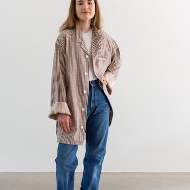 Vintage Pink Brown Flannel Striped Shirt Jacket | Unisex Flannel Stripe Cotton Pajama Chore shirt | M | SJ014 