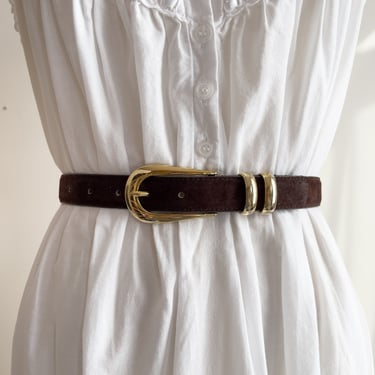 brown leather belt 90s vintage dark brown suede statement belt 