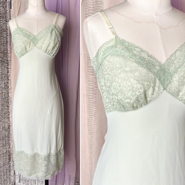 Vintage Slip Dress, Soft Mint Green, Sheer Bust, Van Raalte, Lacy Nightie, Cut Out Lace, Sweetheart, Nylon, Vintage 60s Lingerie 