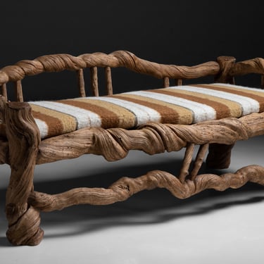 Vine Wood Bench with Stripe Wool Seat Cushion
