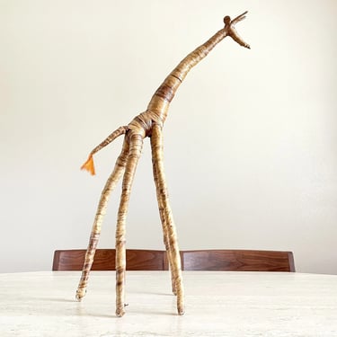 Huge Vintage 32” Tall Banana Leaf / Raffia Giraffe Hand Made Toy / Sculpture