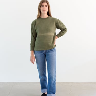 Vintage French Faded Olive Green Crew Sweatshirt | Cozy Fleece | 70s Made in France | FS105 | S | 