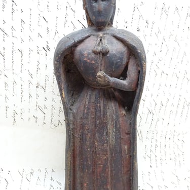 Antique 1800's Saint Mary Santos,  Hand Carved Wood Madonna Bulto, Vintage Religious 
