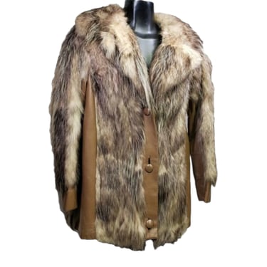1970s Vintage Leather & Fur Coat, Nicholson Furs, Glam Rock n Roll Rocker, Unisex, Long Hair Animal Faux Fur Coat, Retro Vintage Clothing 