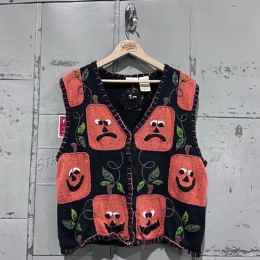 90s Halloween pumpkin  picture Knit vest Sweater Fall Outdoors Autumn  Cute 