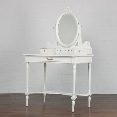 Antique French Louis XVI Style Provincial Painted Gray-Blue Vanity Table 