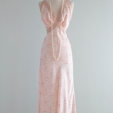 Delicate Rose Print 1930's Bias Cut Slip Dress By Radcliffe / SM