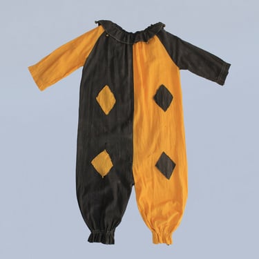 Antique Halloween Costume /1920s Clown Suit / 20s Jumpsuit Yellow and Black Diamonds 