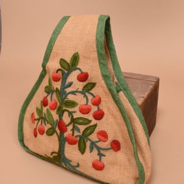 Tan 70s Burlap Apple Tree Bag