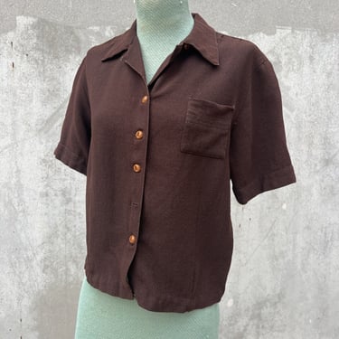 Vintage 1930s Brown Sportswear Blouse Wool & Cotton Celluloid Buttons Separates