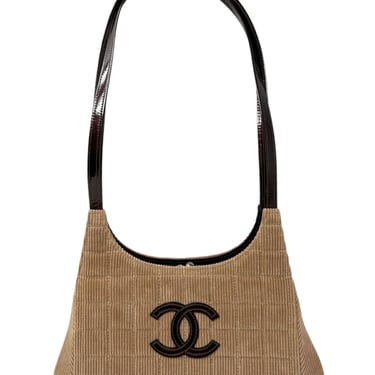 Chanel Brown Corduroy Quilted Logo Shoulder Bag