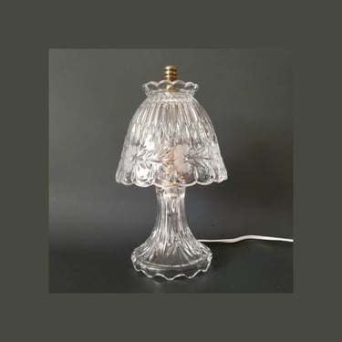 Vintage Crystal Lamp / Small Side Table Lamp / Princess House Heritage Romance / Cut Floral Lead Crystal Lamp / Hollywood Regency Home Decor 