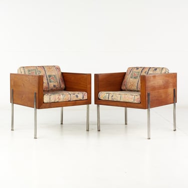 Harvey Probber Mid Century Walnut Case and Chrome Lounge Chairs - Pair - mcm 
