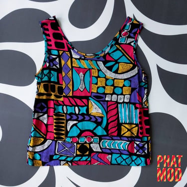 Rad Vintage 80s 90s Colorful Patterned Tank Top 