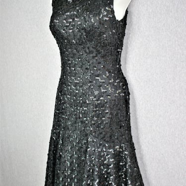 1960's - Sequin Cocktail Dress - Pin Up - Drop Waist - Little Black Dress - Estimated size M 8/10 