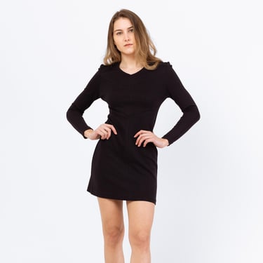 Vintage 90s Black Jersey Knit Mini Dress - Petite XS | Long Sleeve A Line Cocktail Party Dress 
