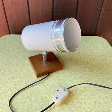 Vintage White Chrome Sconce on Walnut Bedside Table or Wall Mount Mid-Century 