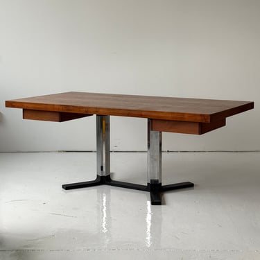 Monumental Walnut/Chrome Executive Desk