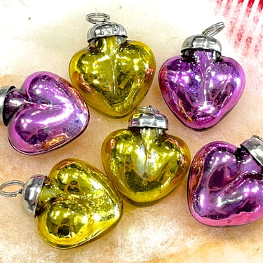 VINTAGE: 6pc Small Mercury Glass Heart Ornaments - Heart Pendants - Kugel Style Christmas Ornaments - SKU 2-B6 