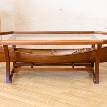 Arts & Crafts Style Custom Made Wood and Glass Boat Table 