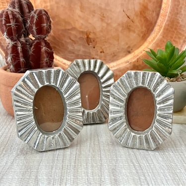 Miniature Frames, Pewter Silver Tone Metal, Modernist Ovals, Set of 3, Made in Mexico, Vintage 