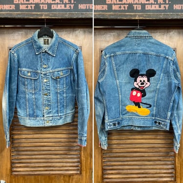 Vintage 1960’s Lee Riders 101-J Denim Trucker with Mickey Mouse Embroidery, 60’s Jean Jacket, Vintage Clothing 