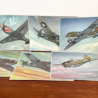 Set of Vintage Military Airplane Art Prints. World War II Fighter Jet Art Prints. 