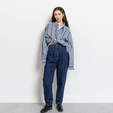 PLEATED JEANS high waist dark wash vintage LOOSE denim women tapered leg 90's / 29 Inch Waist / Size 7 8 