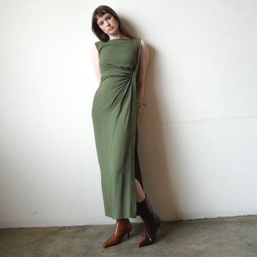 3240d / ysl rive gauche olive green crepe dress 