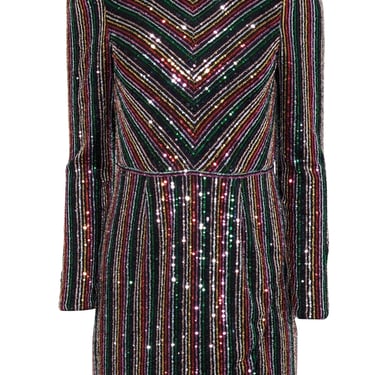 Saylor - Black &amp; Metallic Rainbow Sequin Striped Dress Sz S