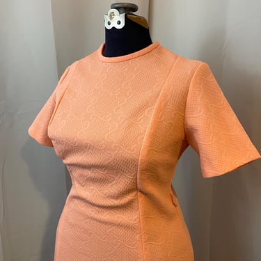 Pink Peach Dress 1960s Vintage Mod A Line Mini Textured Knit M L 