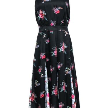 Ted Baker - Black & Multicolor Paneled Floral Print Midi Dress Sz 10