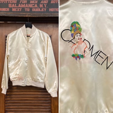 Vintage 1970’s Carmen Miranda Bomber Satin Embroidery Jacket, 70’s Satin Bomber, 70’s Jacket, 70’s Bomber, Vintage Clothing 