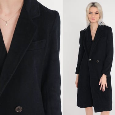 Black Pea Coat 70s Wool Jacket Double Breasted Button up Peacoat Winter Trench Coat Seventies Chic Tailored Vintage 1970s Extra Small xs 