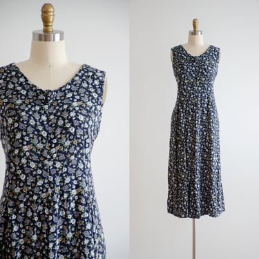 blue floral dress 90s vintage cottagecore navy floral sleeveless corset dress 