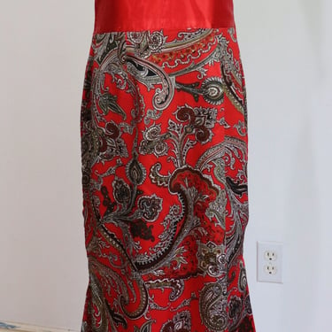 Vintage Paisley Satin Maxi Dress Red Festival Formal Party Dress 