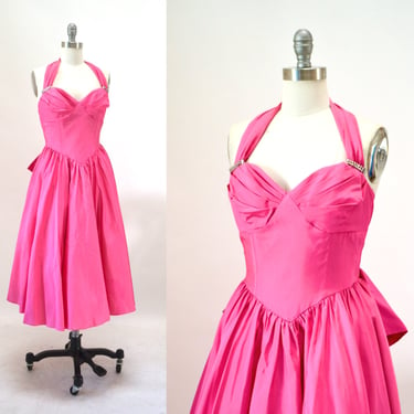 80s 90s Vintage Pink Party Prom Dress XS small Pink Halter Neck dress // Vintage 80s Party Cocktail Dress Crinoline Barbie Marilyn Monroe 