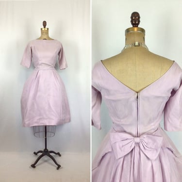 Vintage 50s dress | Vintage lavender taffeta dress | 1950s purple fit and flare cocktail dress 