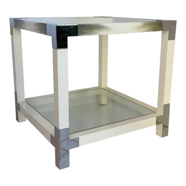 Theodore Alexander Modern White and Gray Edge Accent Table