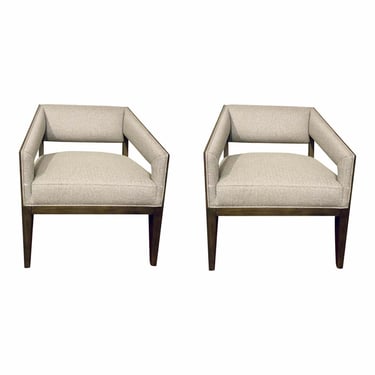 Modern Gray Slant Lounge Chairs Pair