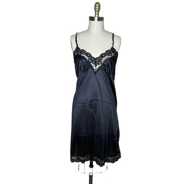 Vintage Lucie Ann II Size 36 M Lingerie Black Satin lace Slip Dress Night Gown 