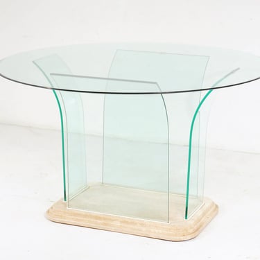Sculptural Travertine and Glass Dining Table 