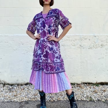 Floral Rhapsody Purple Indian Cotton Dress