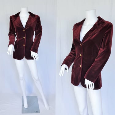 Alex Coleman 1970's 3 Button Burgundy Cotton Velvet Blazer I Suit Coat I Jacket I Sz Med 