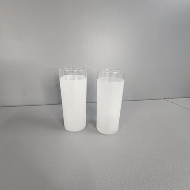 Set of 2 Frosted White Highball Drinking Glasses 