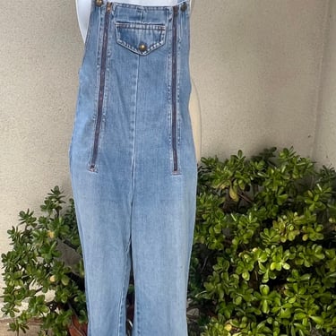 Vintage blue denim jumpsuit overalls with zippers  wide leg Sz S/M 