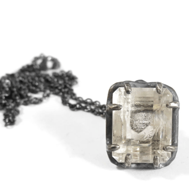 Crystal In Crystal And Oxidized Sterling Silver Pendant Necklace