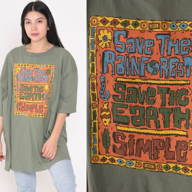 Conservation T-Shirt 90s Save the Earth Rainforest Shirt Greg Scott Environmentalist Graphic Tee Single Stitch Green Vintage 1990s 2xl xxl 