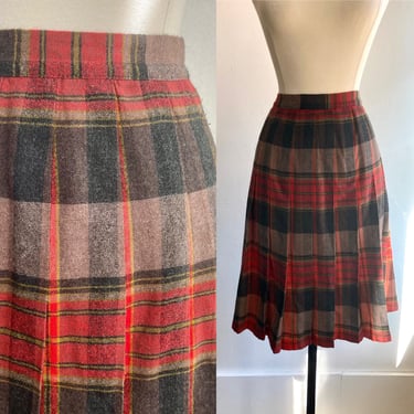 Vintage 50s PLEATED PLAID Wool Skirt 